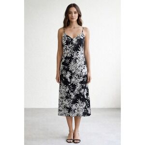 Tu-Lips Dress Women Sz L Hawaiian Tropical Maxi Slip Black & White Goth Y2K NWT